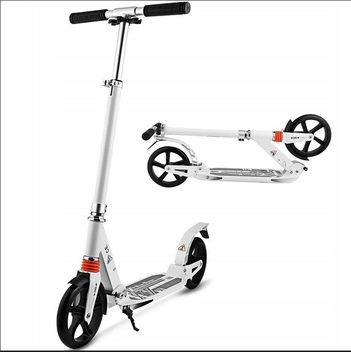 MODERNÝ VEĽKÝ SKLADACÍ SCOOTER PRE DETI A DOSPELÝCH - rôzne varianty - Biela so štandardnou brzdou